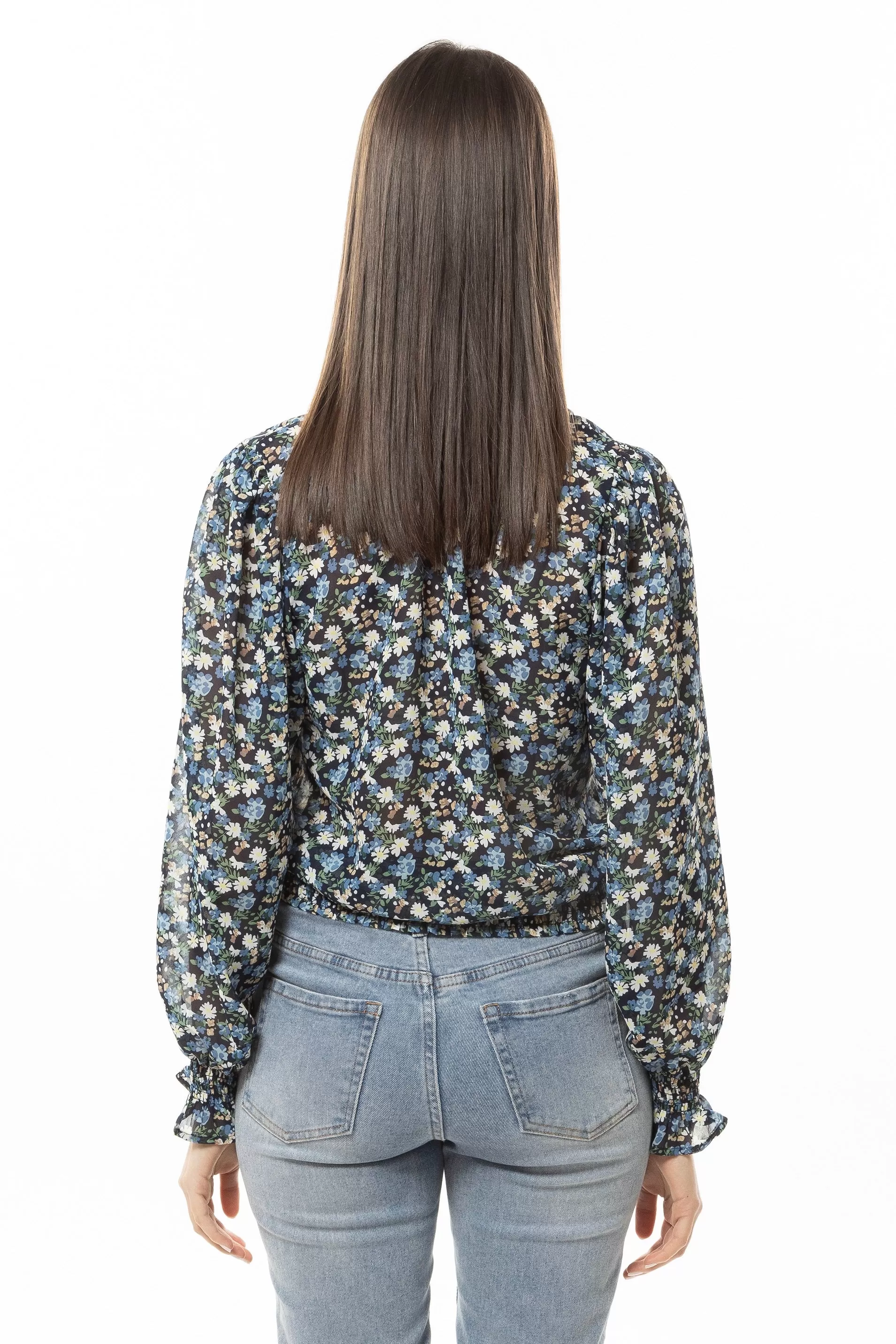 Fae Navy Multi Floral V Neck Top