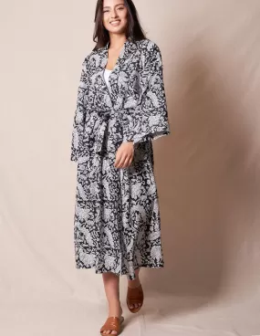 Fair Trade Kimono Robe - Black/White