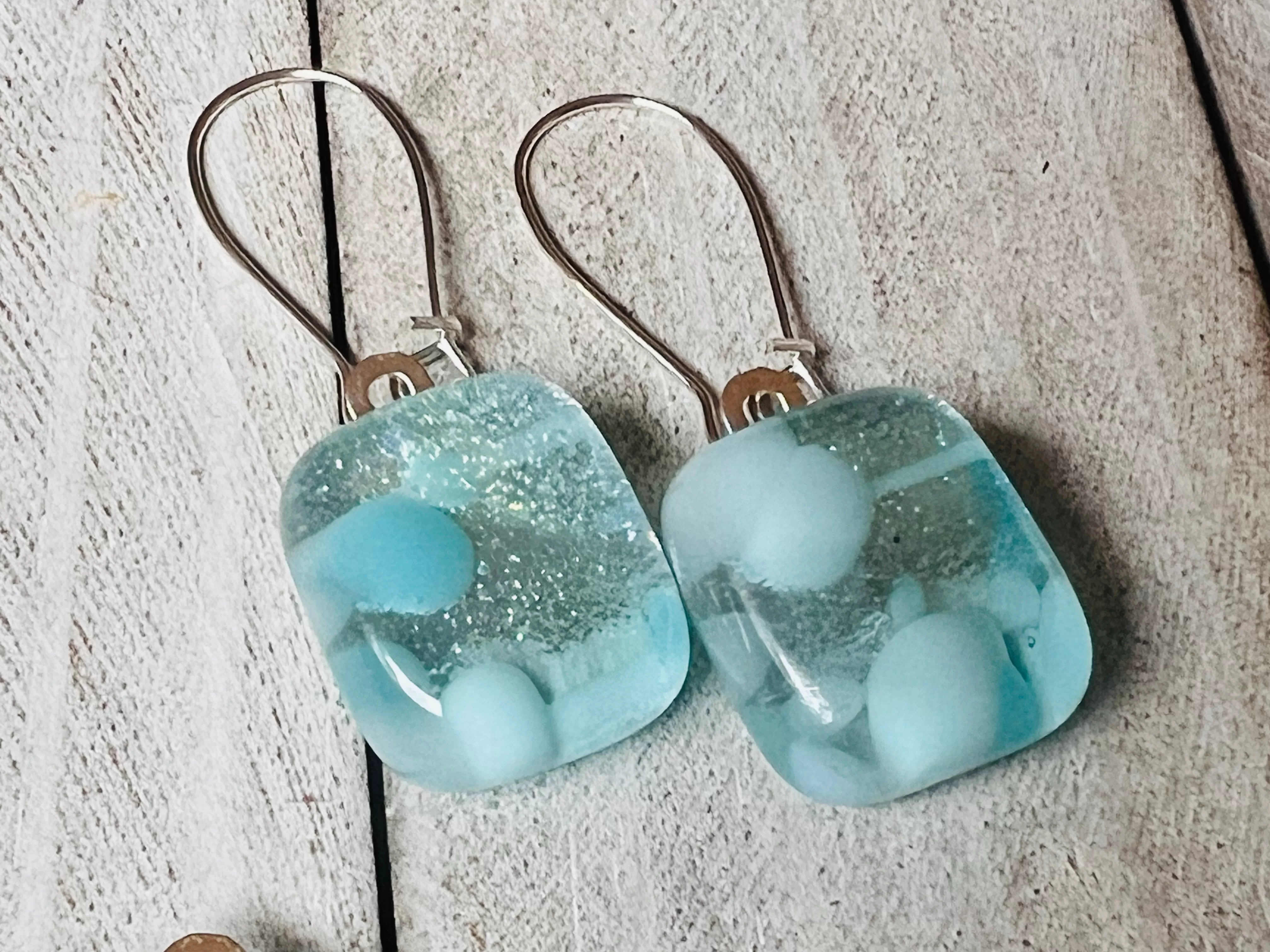 Fused Glass Earrings~ Light Blue  ~