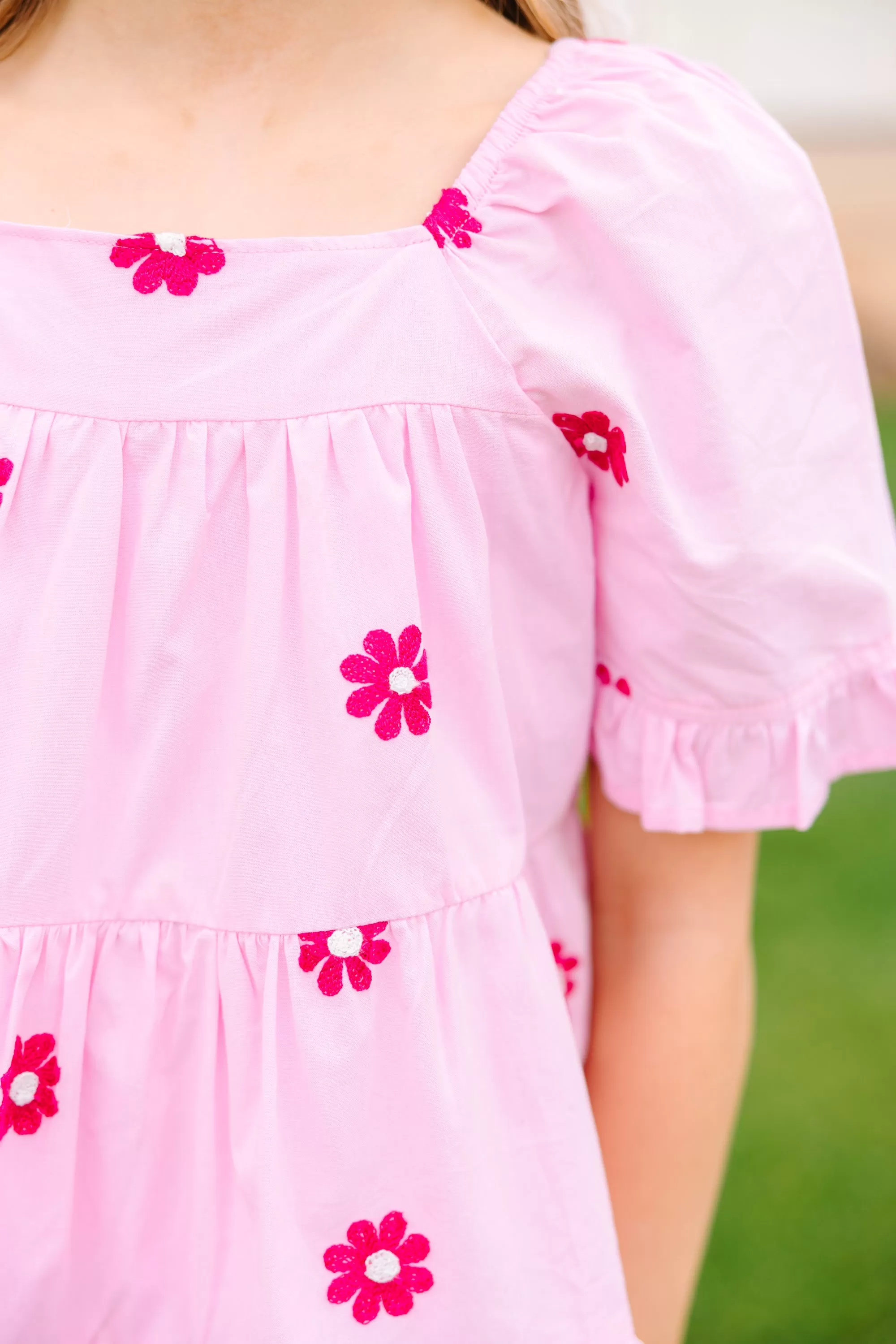 Girls: All In Time Pink Embroidered Blouse