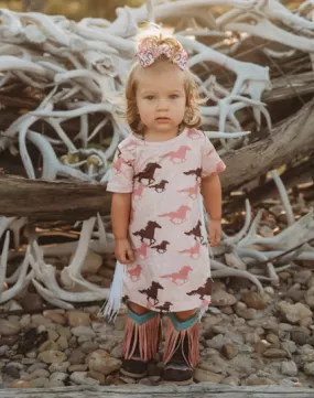 Girl's Shea Baby Pink Running Horse Dress