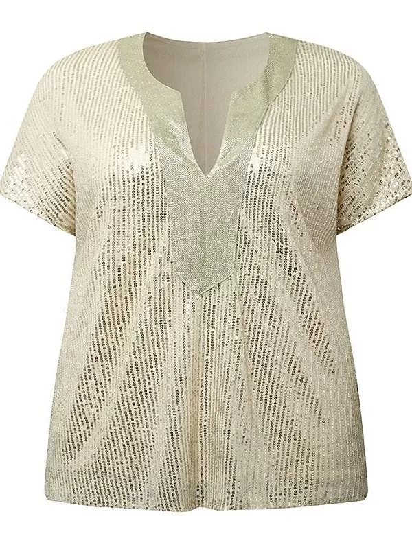 Glamorous Sequined Plus Size Shirt Blouse for Women