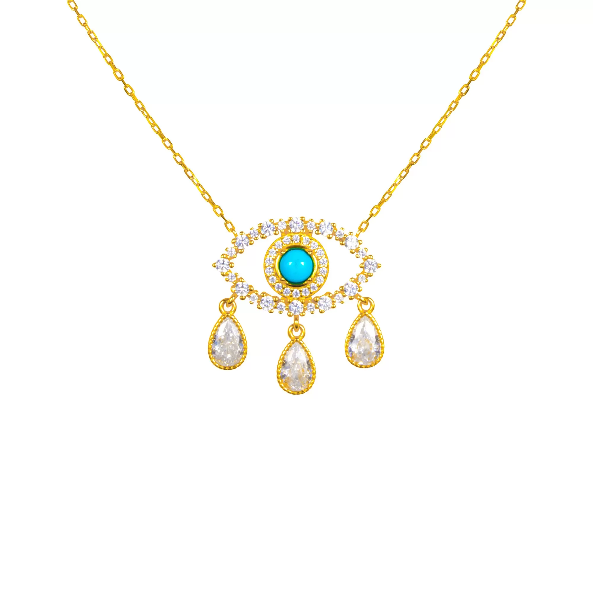 Gold plated turquoise “Diamond Tears eye necklace