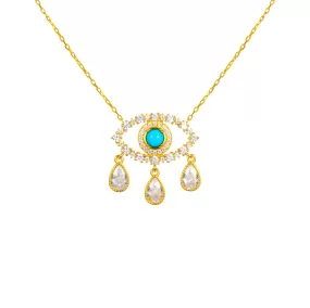 Gold plated turquoise “Diamond Tears eye necklace