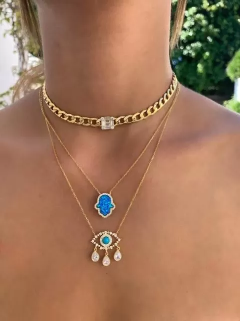 Gold plated turquoise “Diamond Tears eye necklace