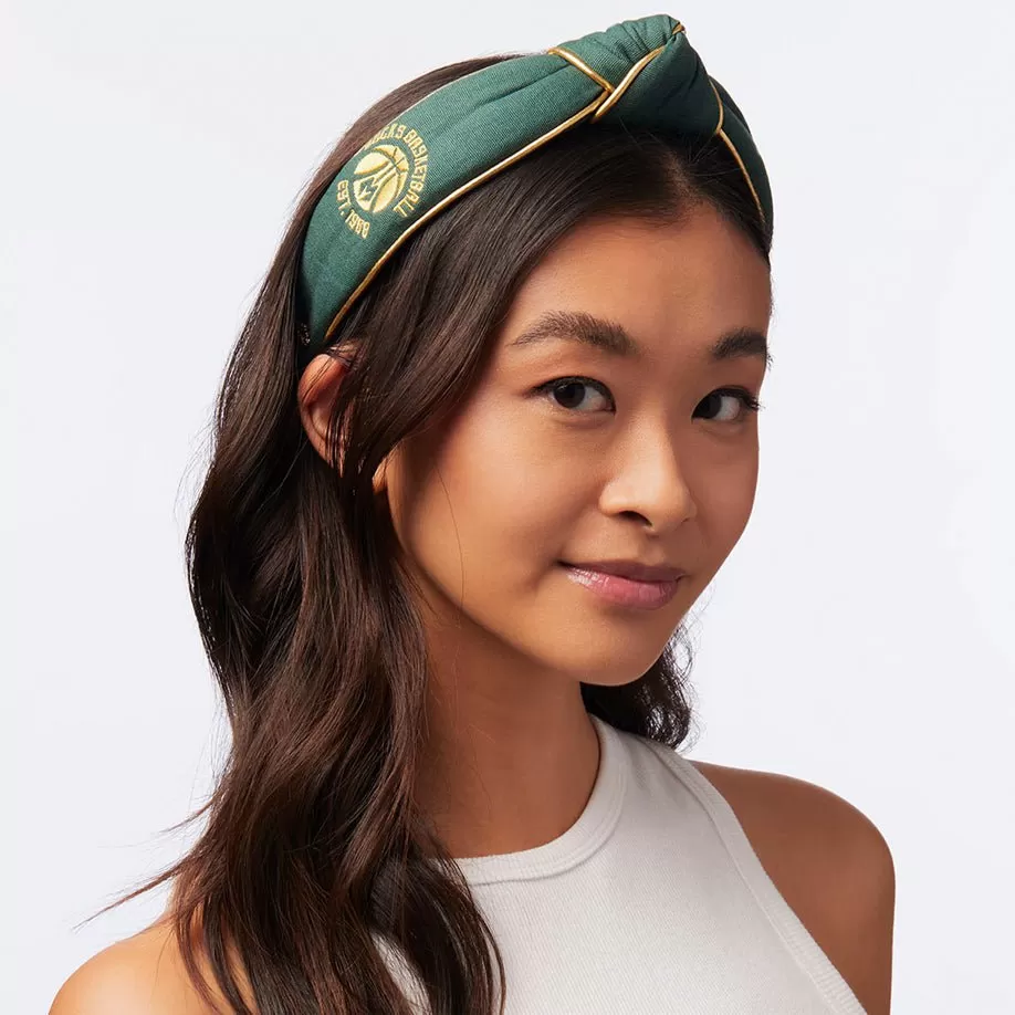 GREEN MILWAUKEE BUCKS EMBROIDERED KNOTTED HEADBAND