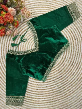 Green Velvet Readymade SarI Blouse