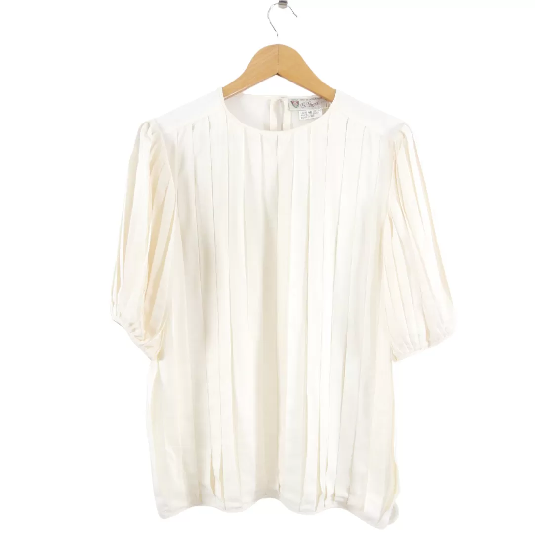 Gucci vintage 1980's Ivory Silk Pleated Blouse - M (6/8)