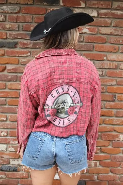 Guns N Roses Acid Wash Cropped Flannel