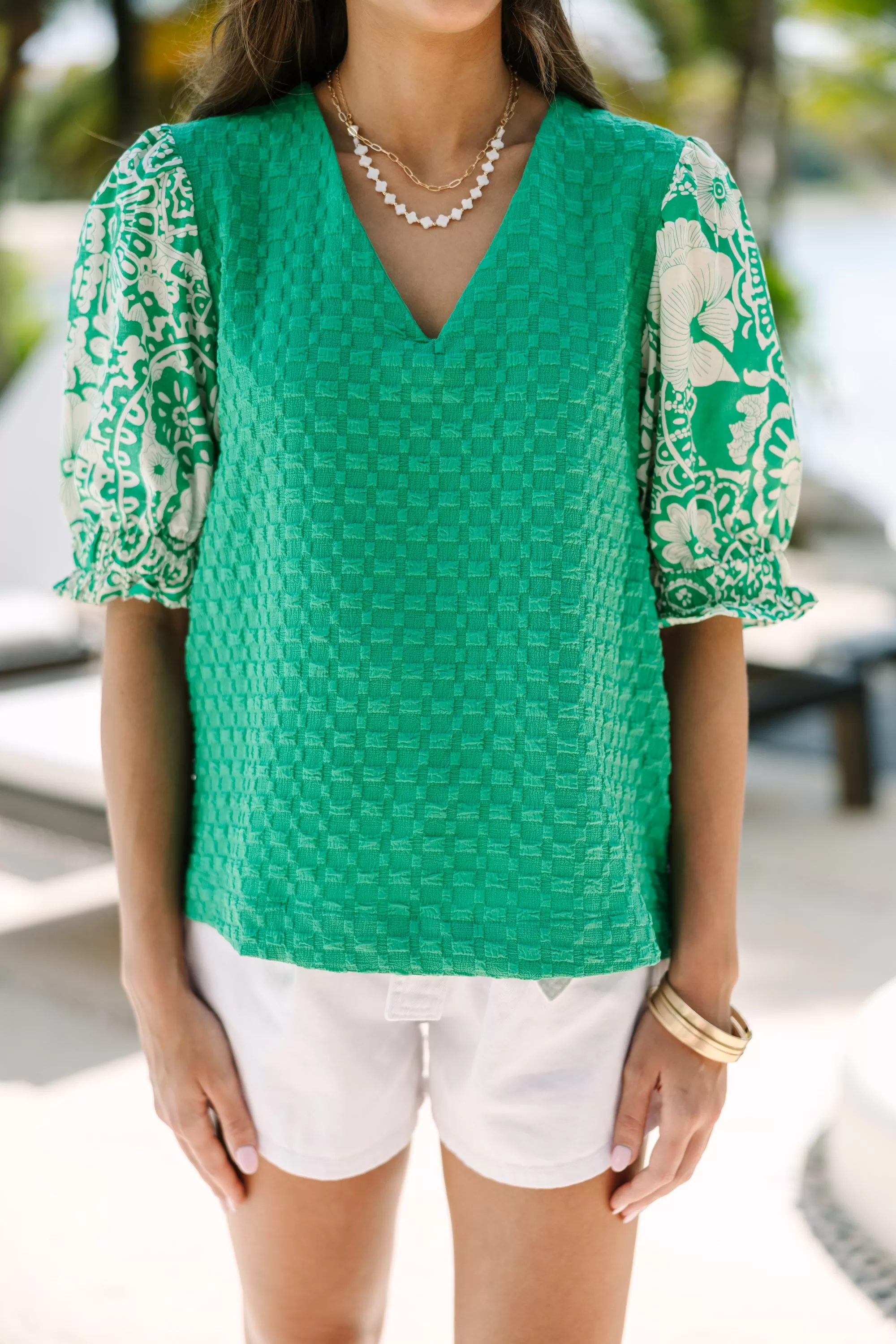 Happy Days Green Textured Blouse