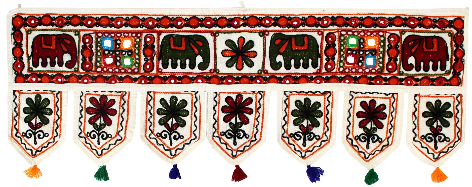 Indian Toran Door Decoration Window Valance Handmade (Off-White, 34 x 13 inches)