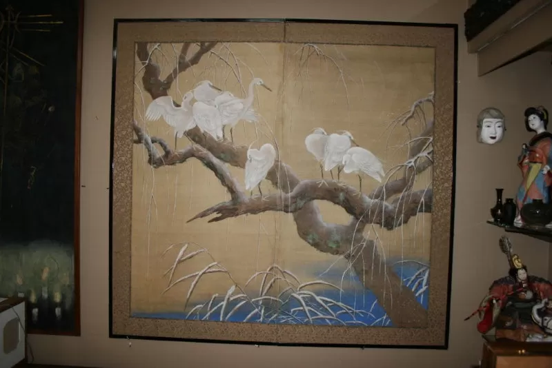 Japanese Edo Period Screen with Cranes