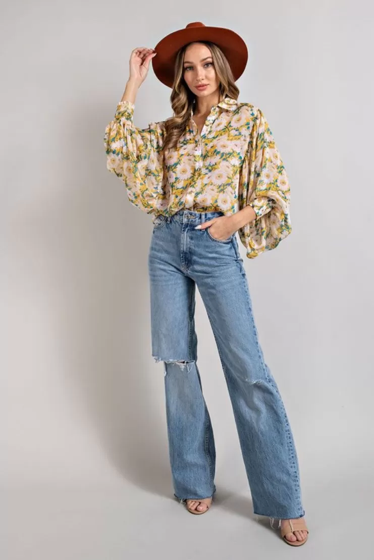 Jezabelle Floral Print Balloon Sleeve Blouse