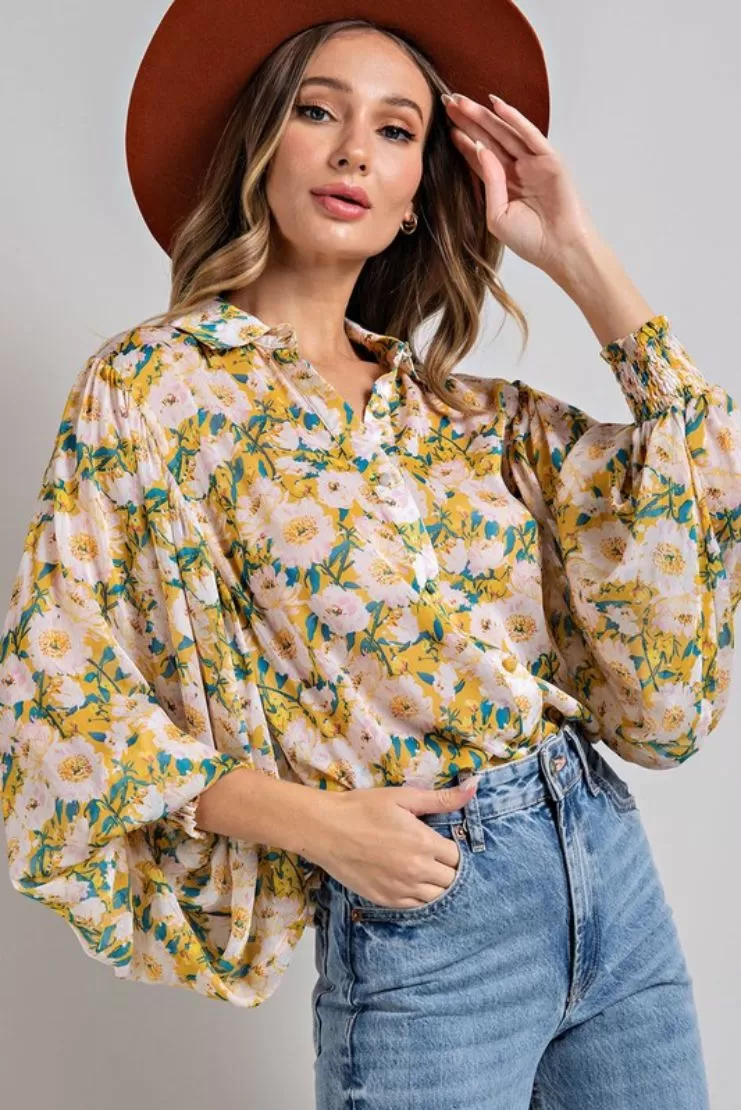 Jezabelle Floral Print Balloon Sleeve Blouse