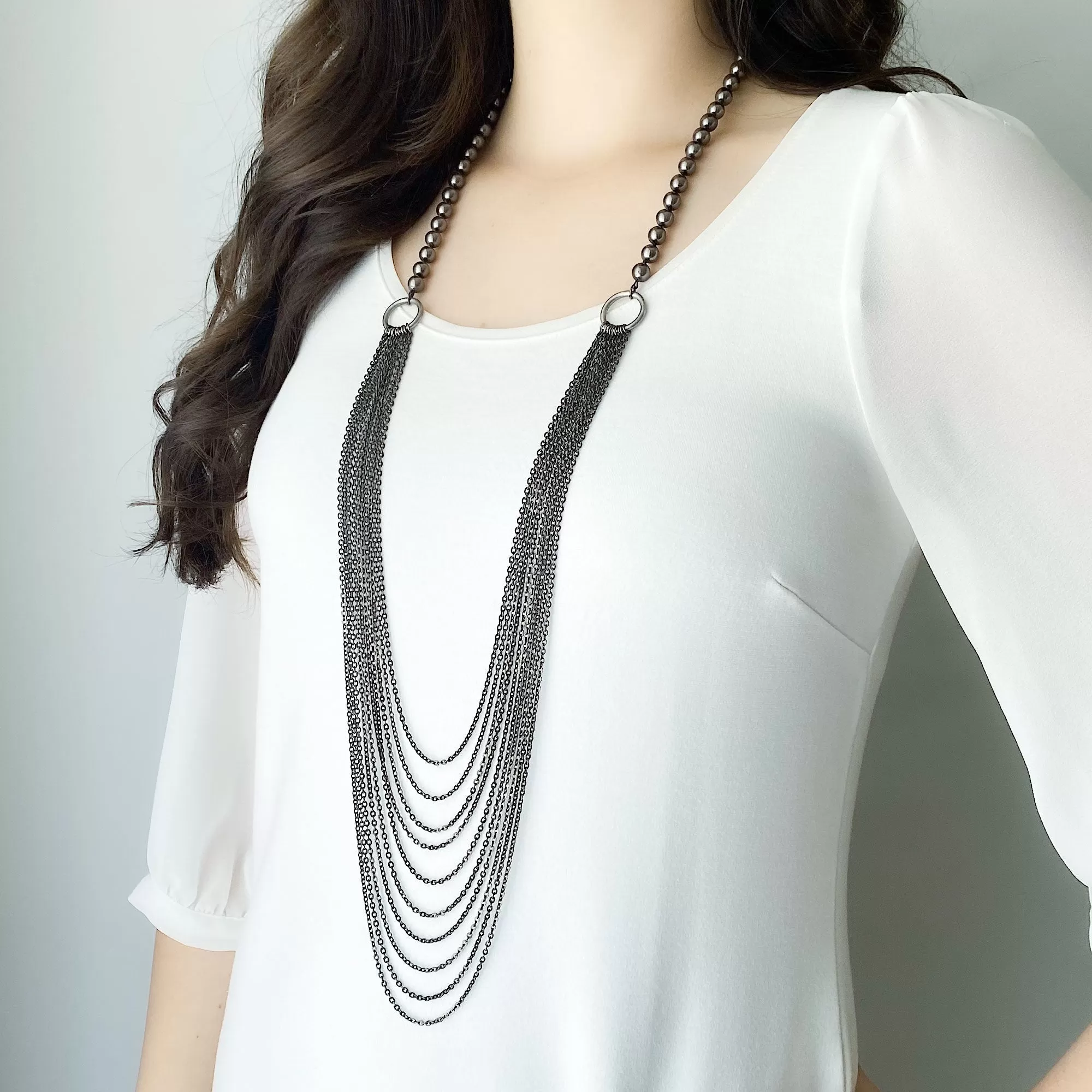 KIDWELL long grey pearl and chain necklace