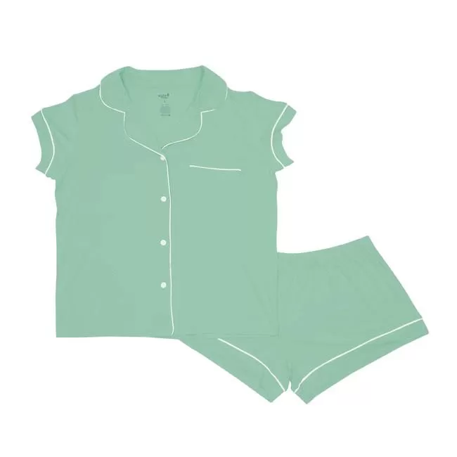 Kyte Mama Women's Short Sleeve Pajama Set in Wasabi with Cloud Trim