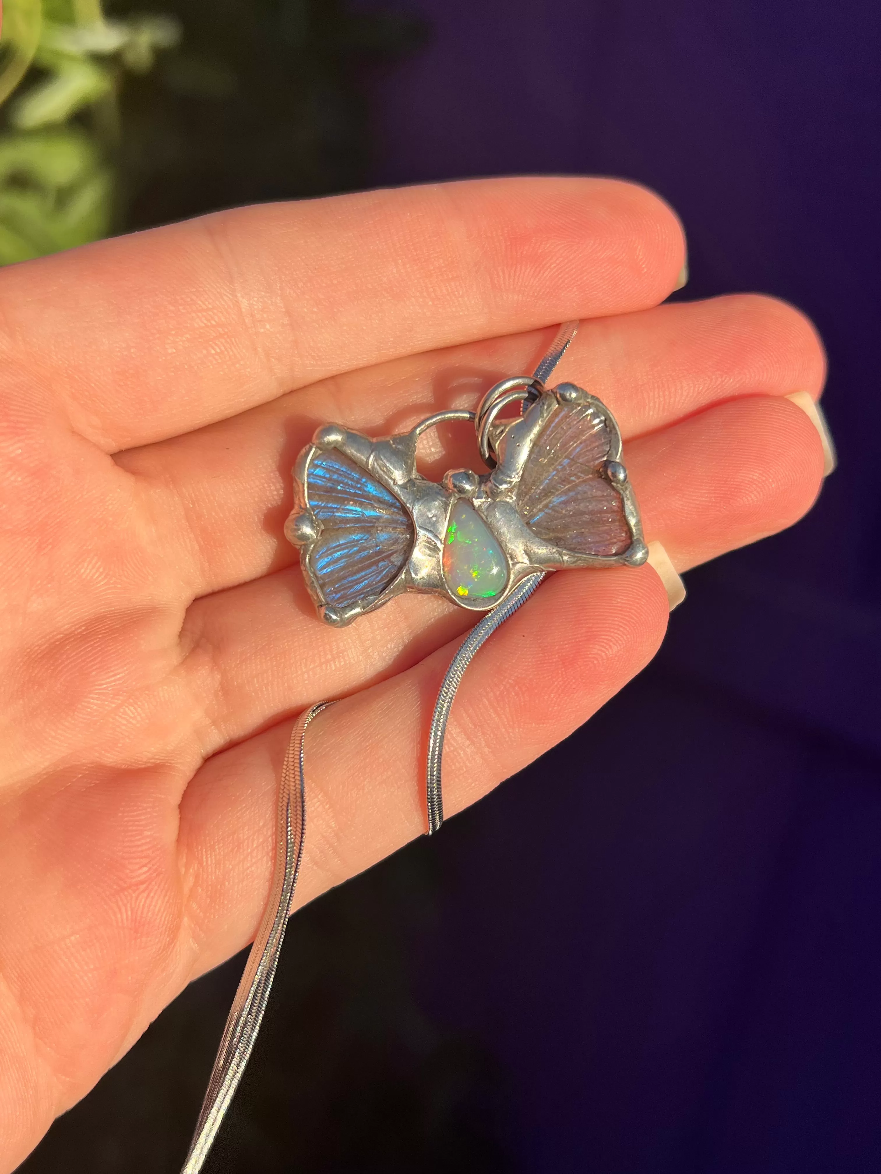 Labradorite and Opal butterfly amulet