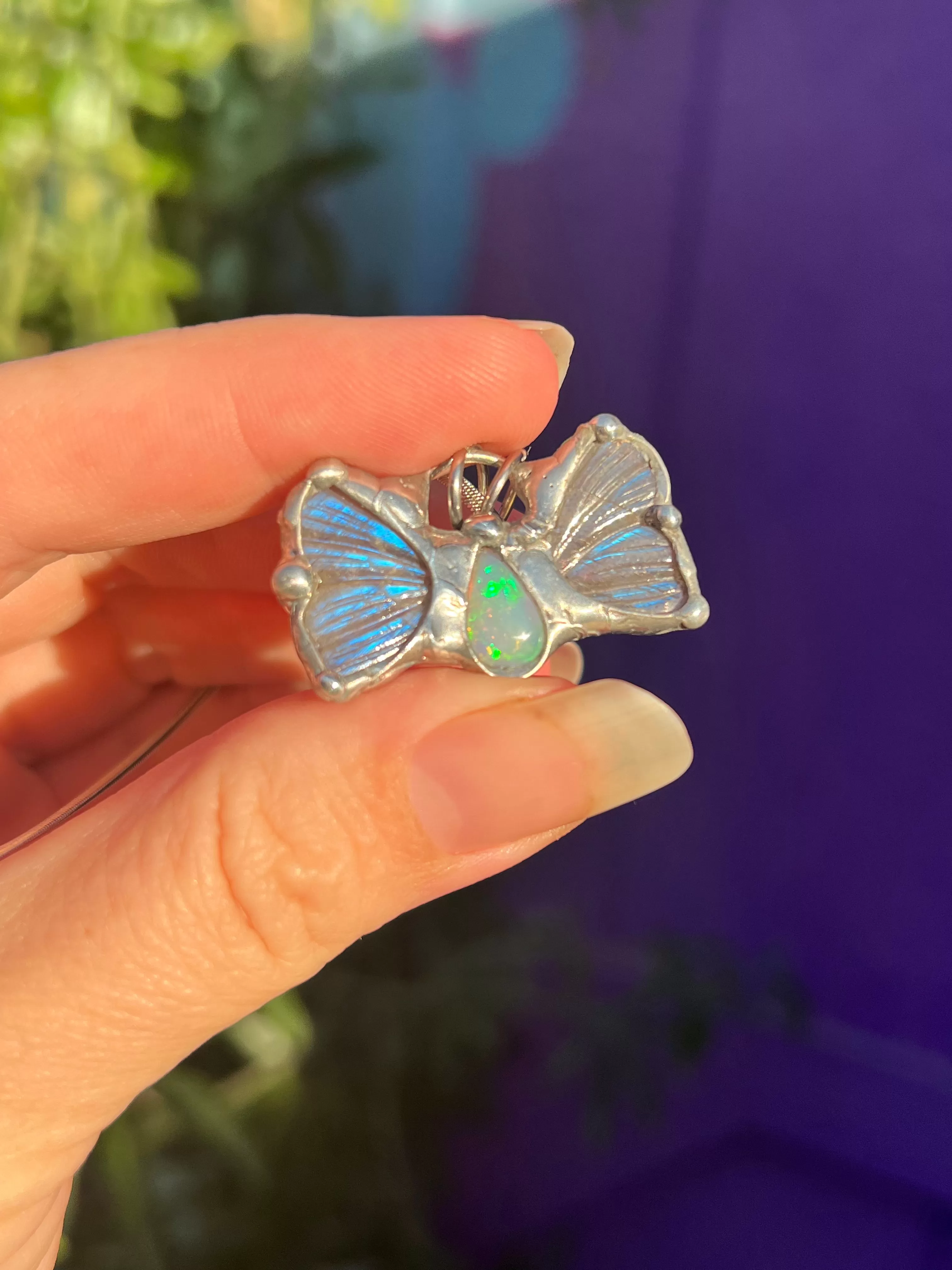 Labradorite and Opal butterfly amulet