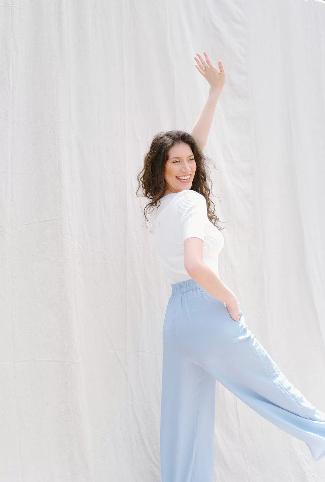 Light Blue Elastic Waist Flowy Pants