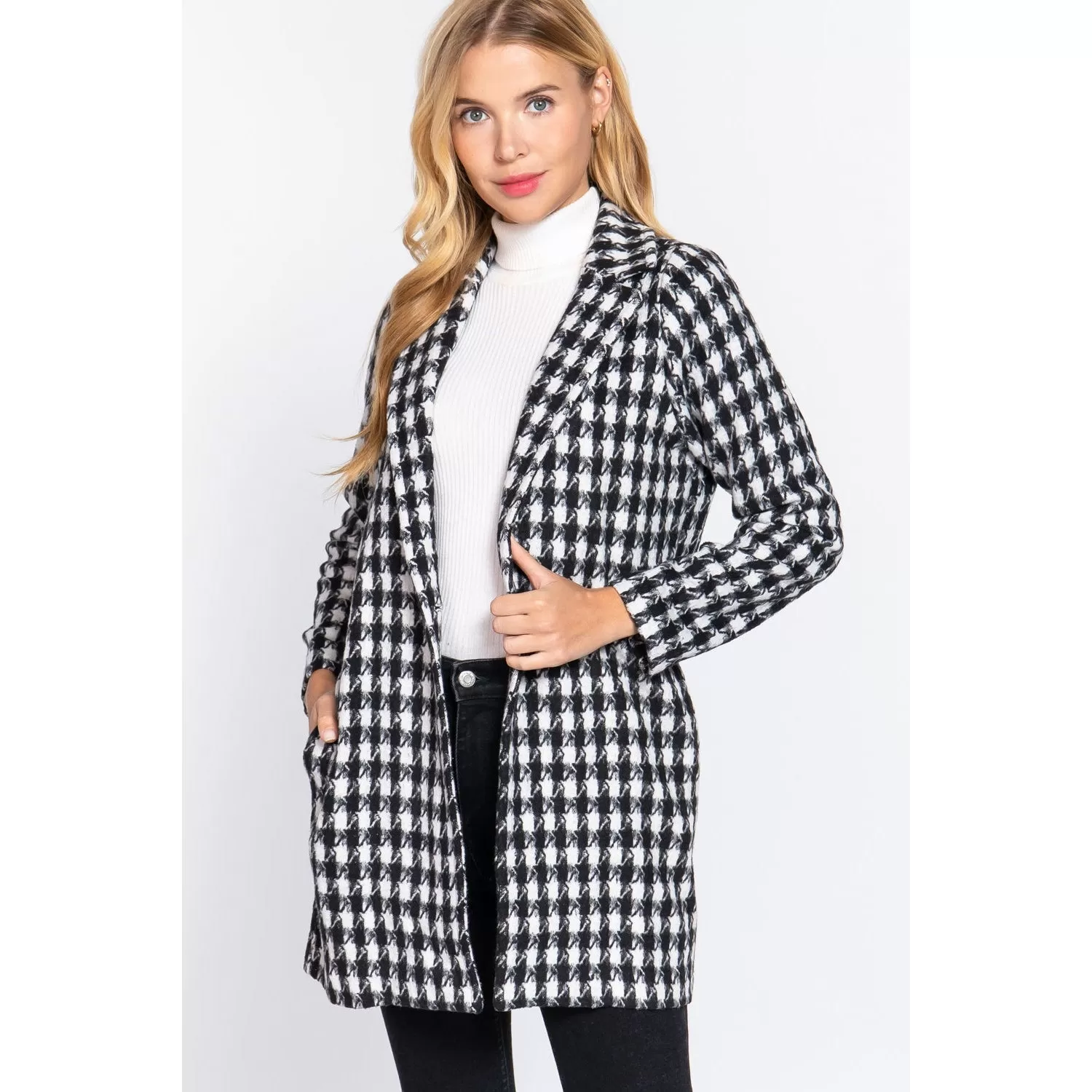 Long Slv One Button Jacquard Jacket