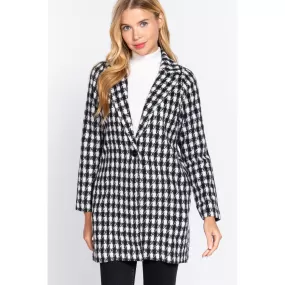 Long Slv One Button Jacquard Jacket