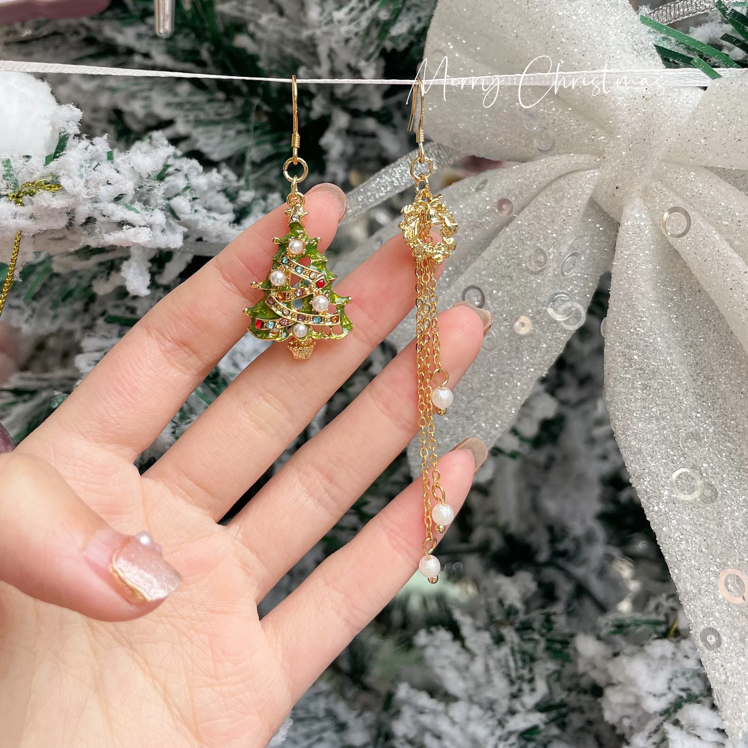 Long Tassel Earrings Christmas Tree Ear Clip LJC34