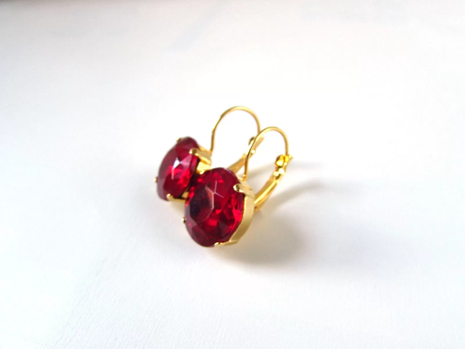 Medium Ruby Red Paste Glass Earrings