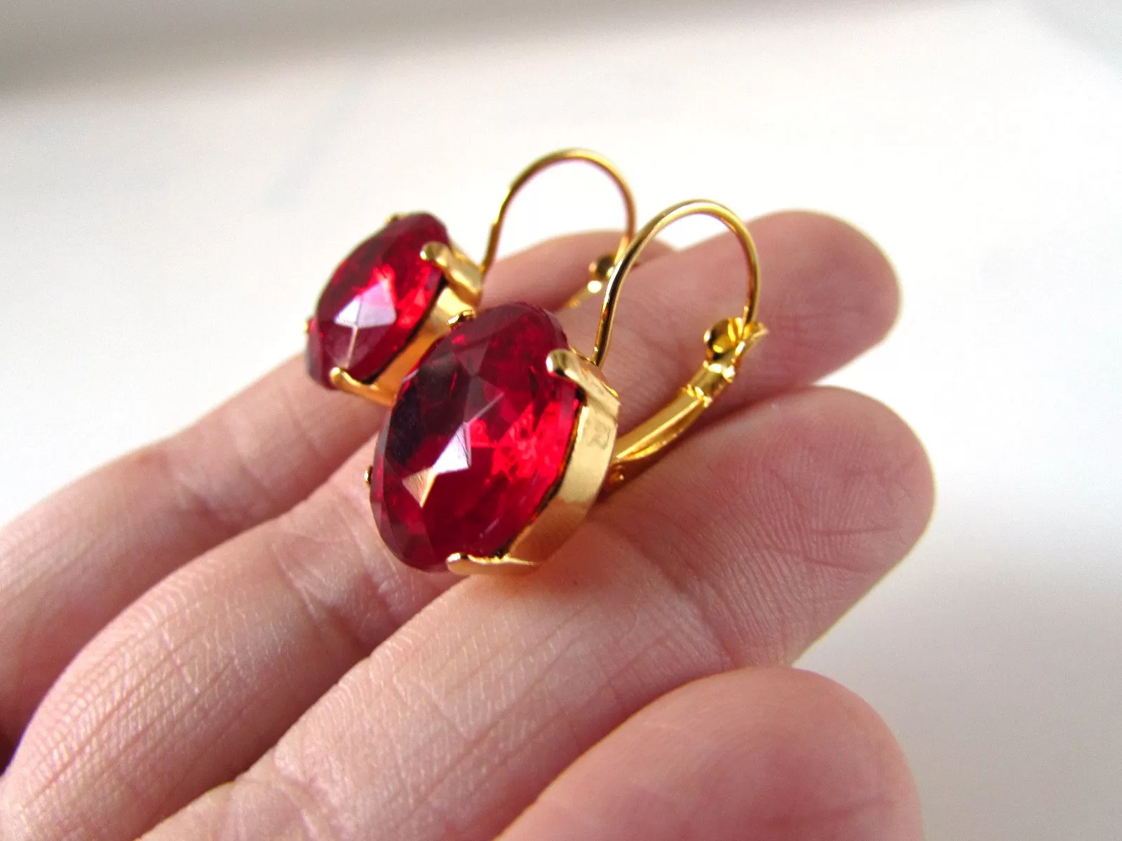 Medium Ruby Red Paste Glass Earrings