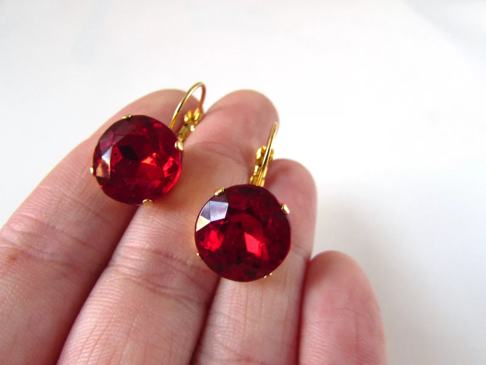 Medium Ruby Red Paste Glass Earrings