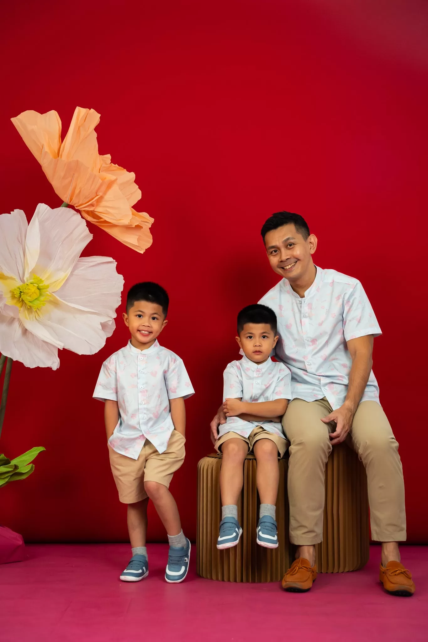 Men's Mandarin-collared Shirt - Blue Blossom Lily