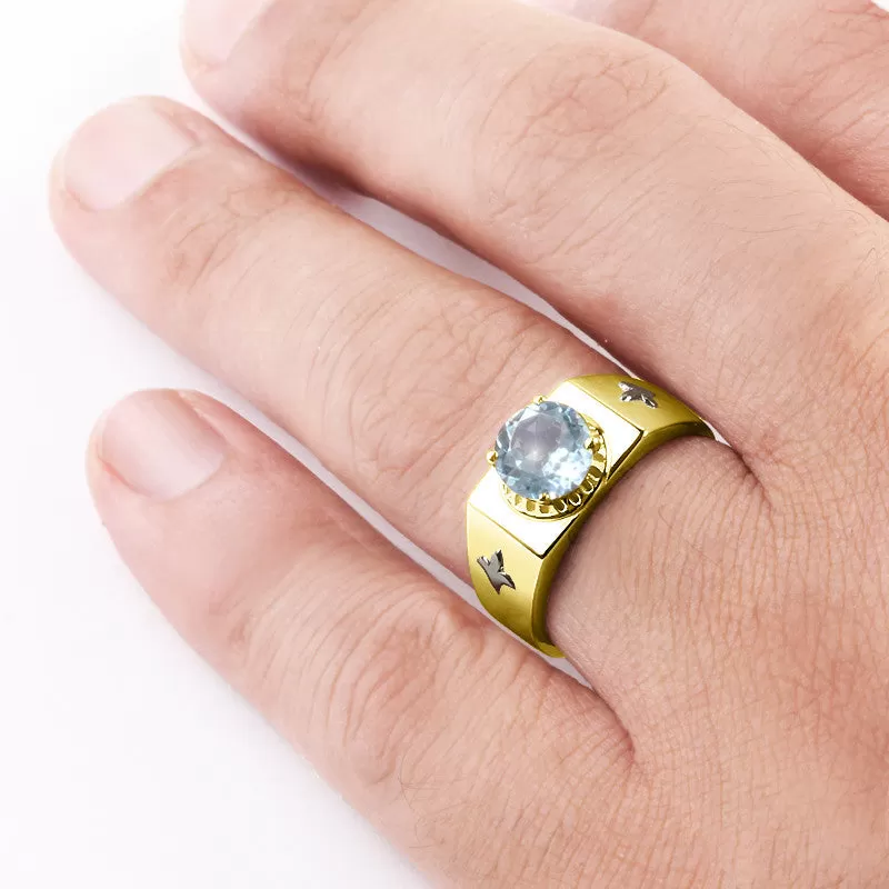 Men's Ring in 10k Yellow Gold with Blue Topaz Gemstone