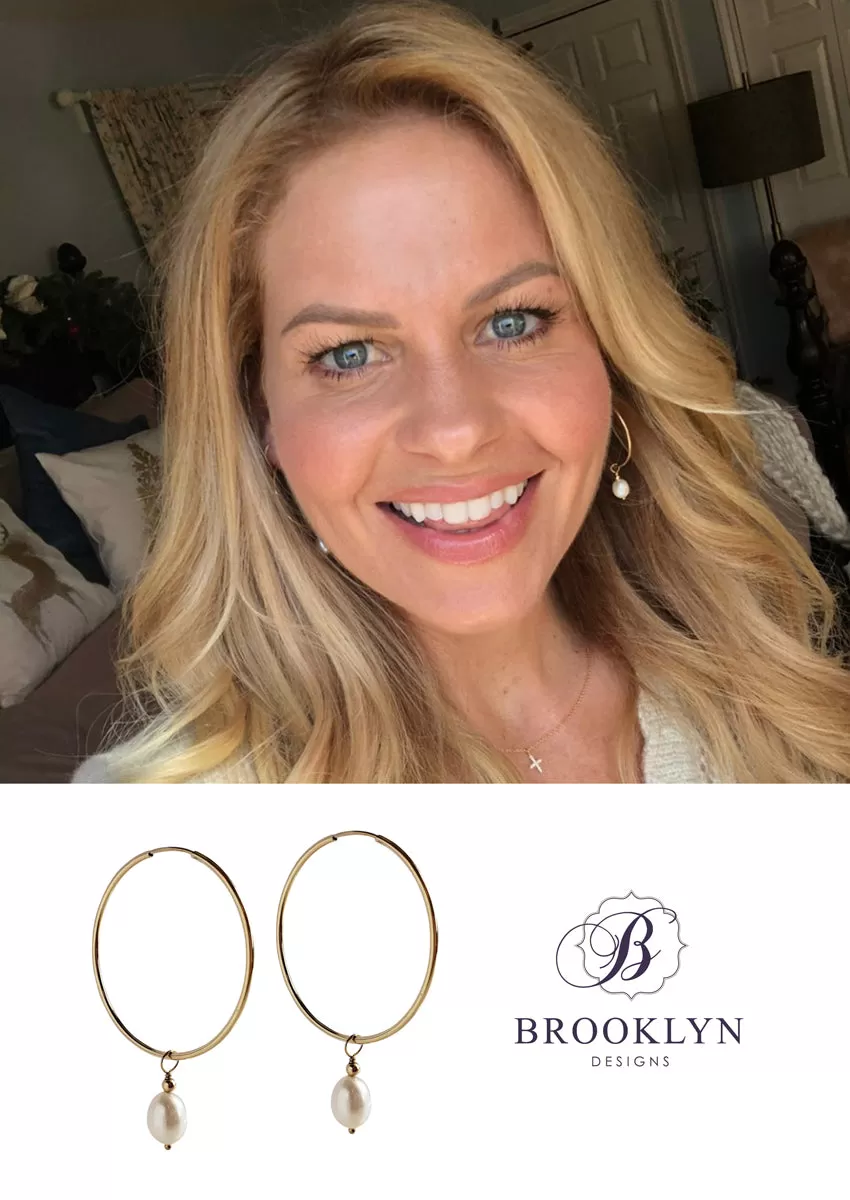 Mila Freshwater Pearl Gold Hoop Earrings *As Seen On Candace Cameron Bure*