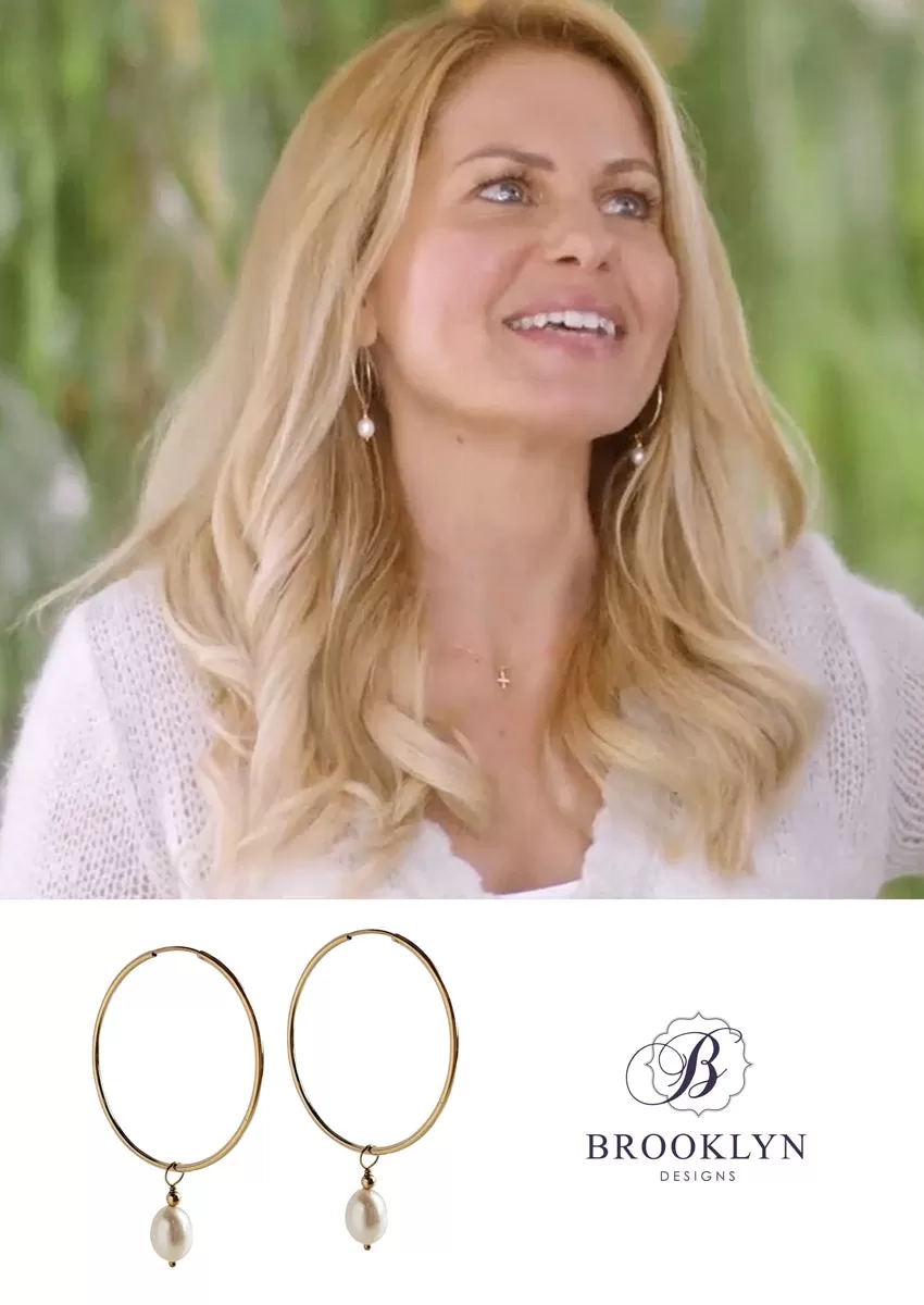 Mila Freshwater Pearl Gold Hoop Earrings *As Seen On Candace Cameron Bure*