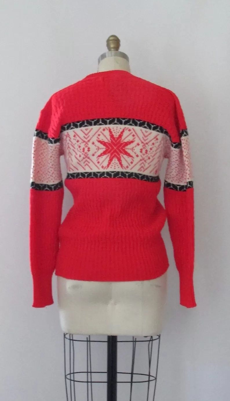 NEW YORK 1960s Sportswear Snowflake Pullover Sweater Top, Mens Small