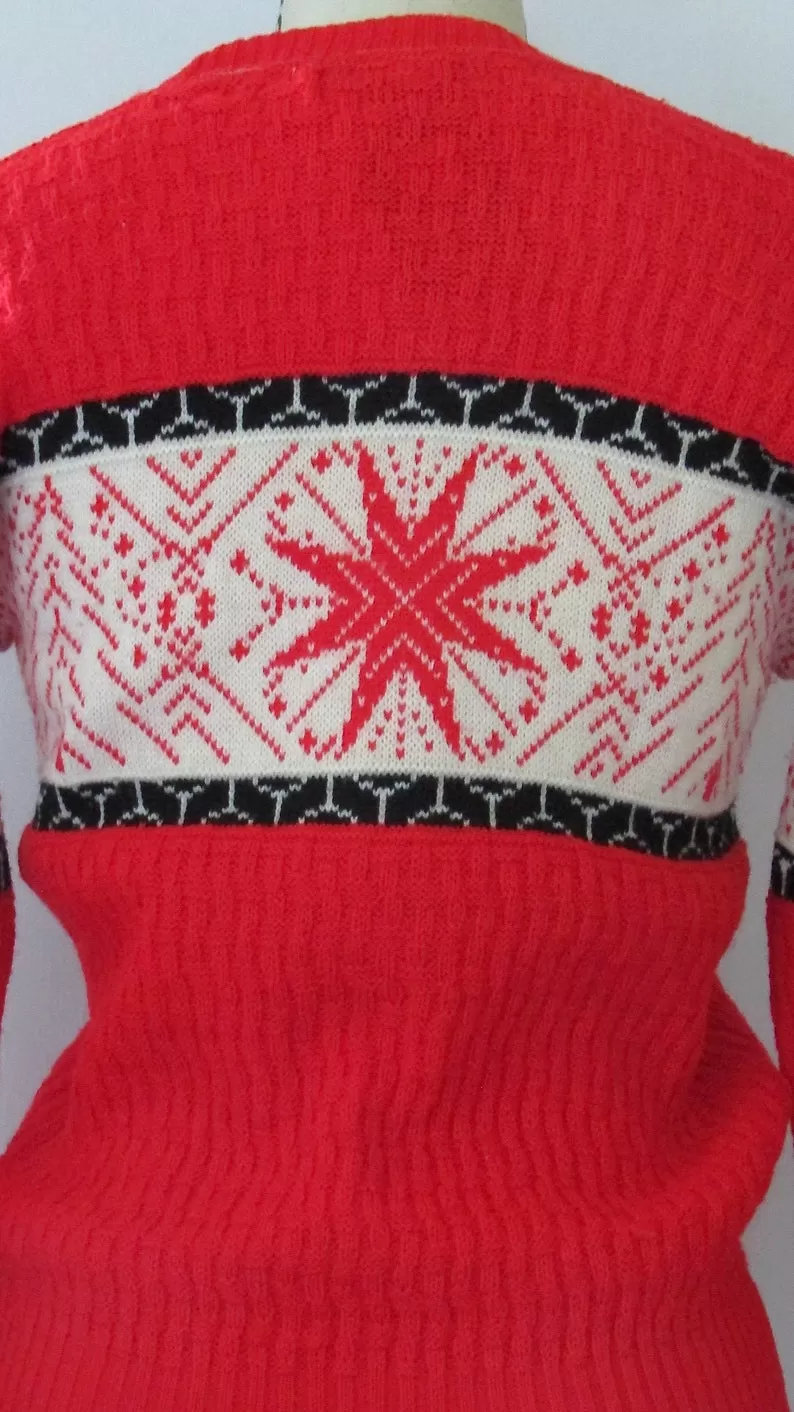 NEW YORK 1960s Sportswear Snowflake Pullover Sweater Top, Mens Small