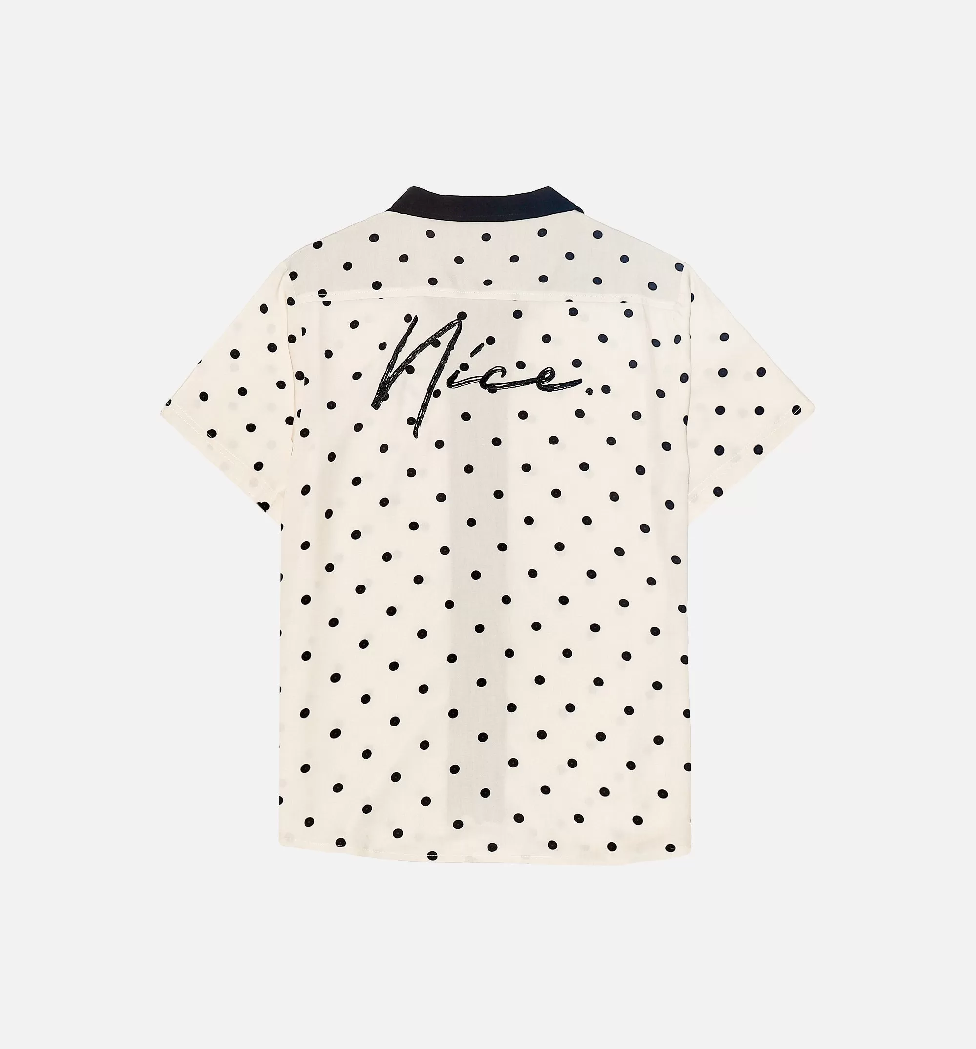 Nice Polka Dot Short Sleeve Rayon Shirt Mens Top - Cream