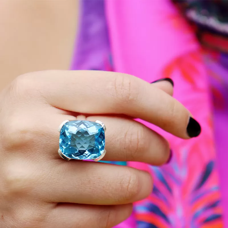 Nila Square Swiss Blue Topaz Ring