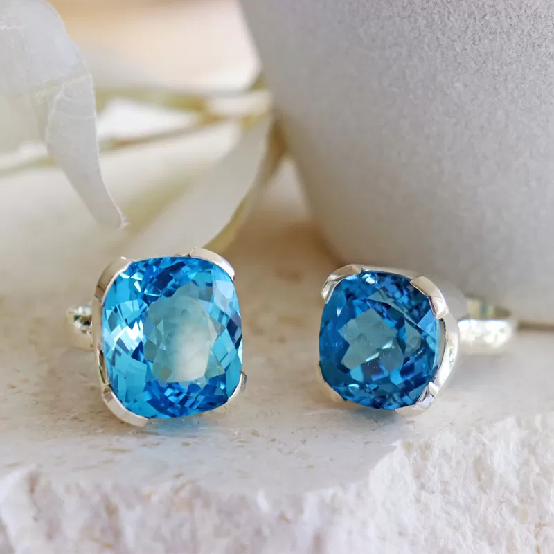 Nila Square Swiss Blue Topaz Ring