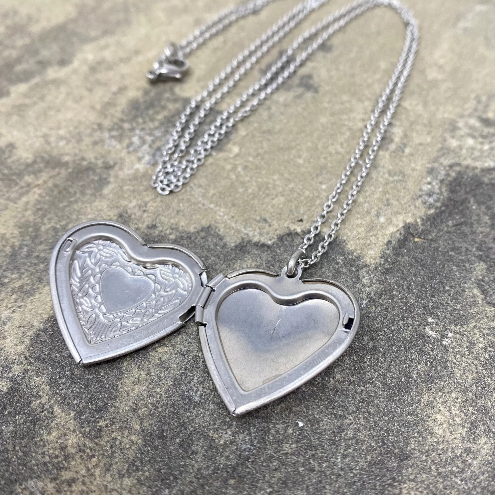 OCTAVIA silver etched heart locket necklace