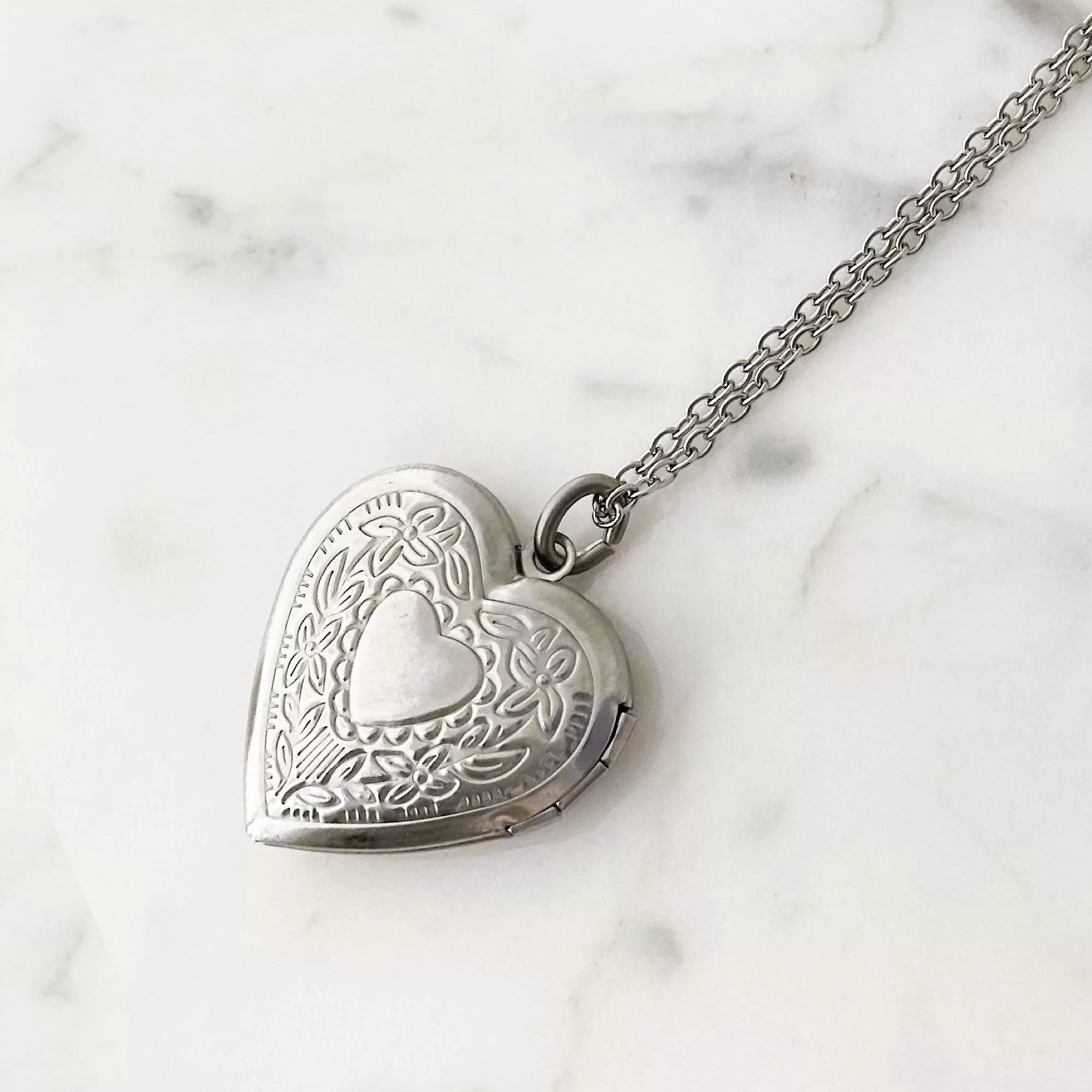 OCTAVIA silver etched heart locket necklace