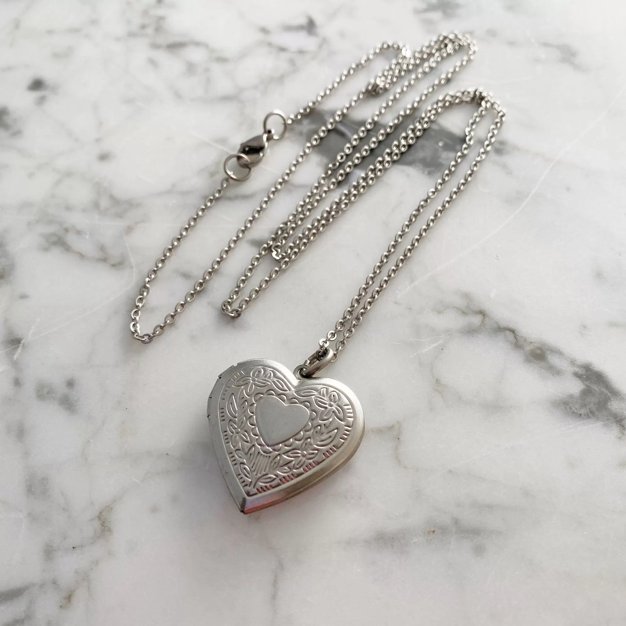 OCTAVIA silver etched heart locket necklace