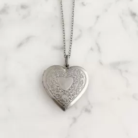 OCTAVIA silver etched heart locket necklace