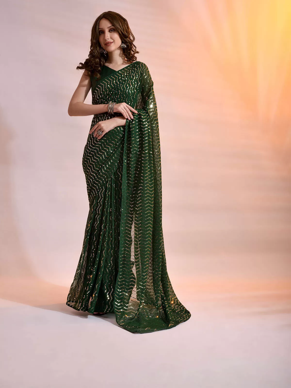 Odette Women Green Georgette Saree With Unstitched Blouse