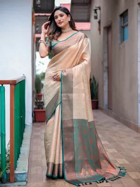 Odette Women Off White Silk Blend Woven Saree With Unstitched Blouse