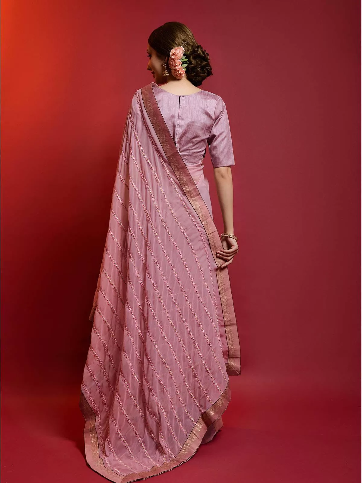 Odette Women Pink Georgette Saree With Unstitched Blouse