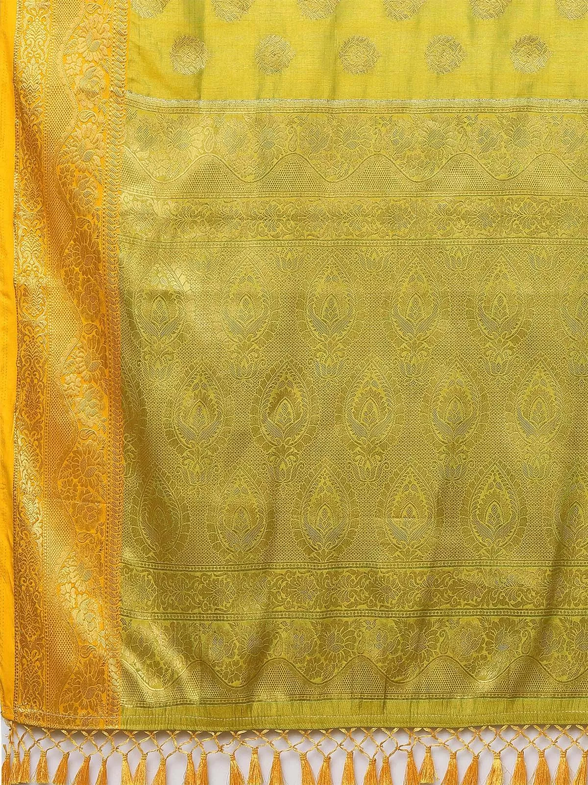 Odette Women Yellow Party Wear Silk Blend Woven Design Saree With Unstitched Blouse