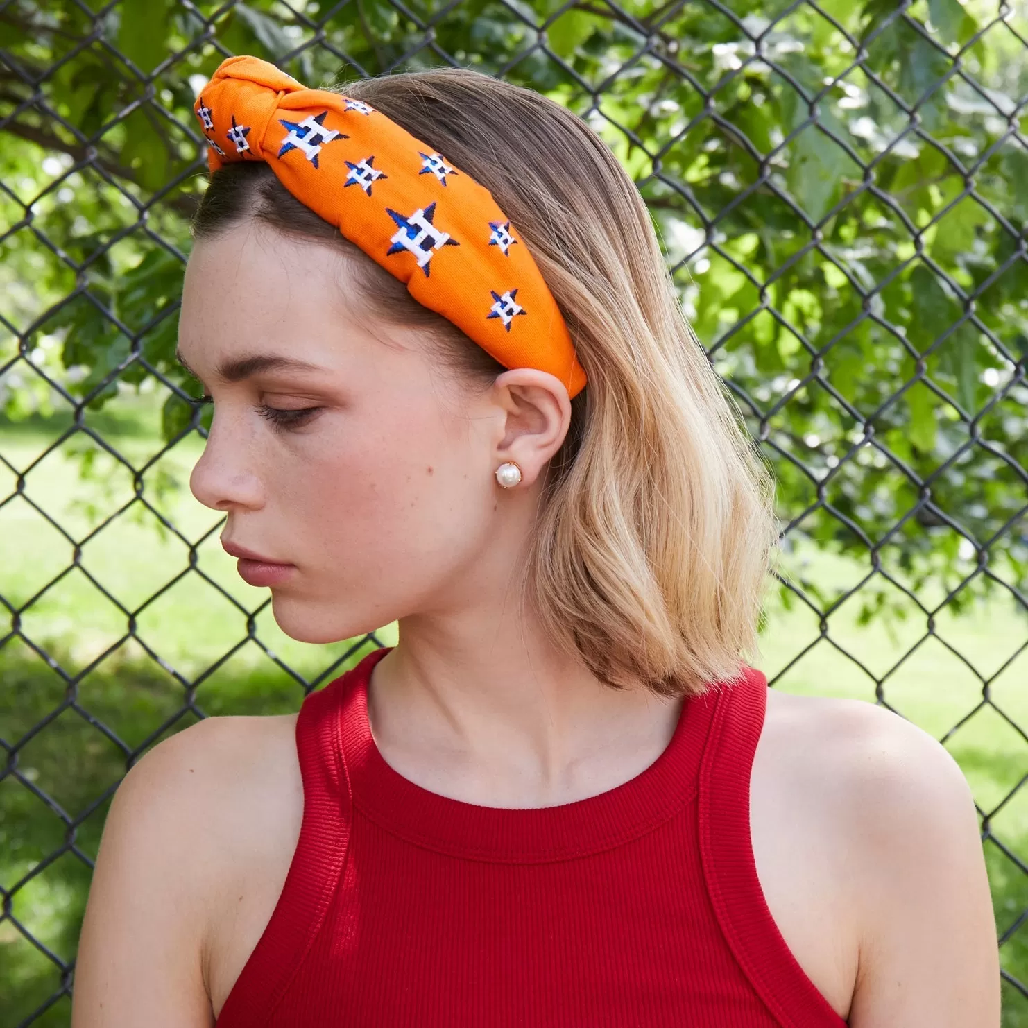 ORANGE HOUSTON ASTROS EMBROIDERED KNOTTED HEADBAND