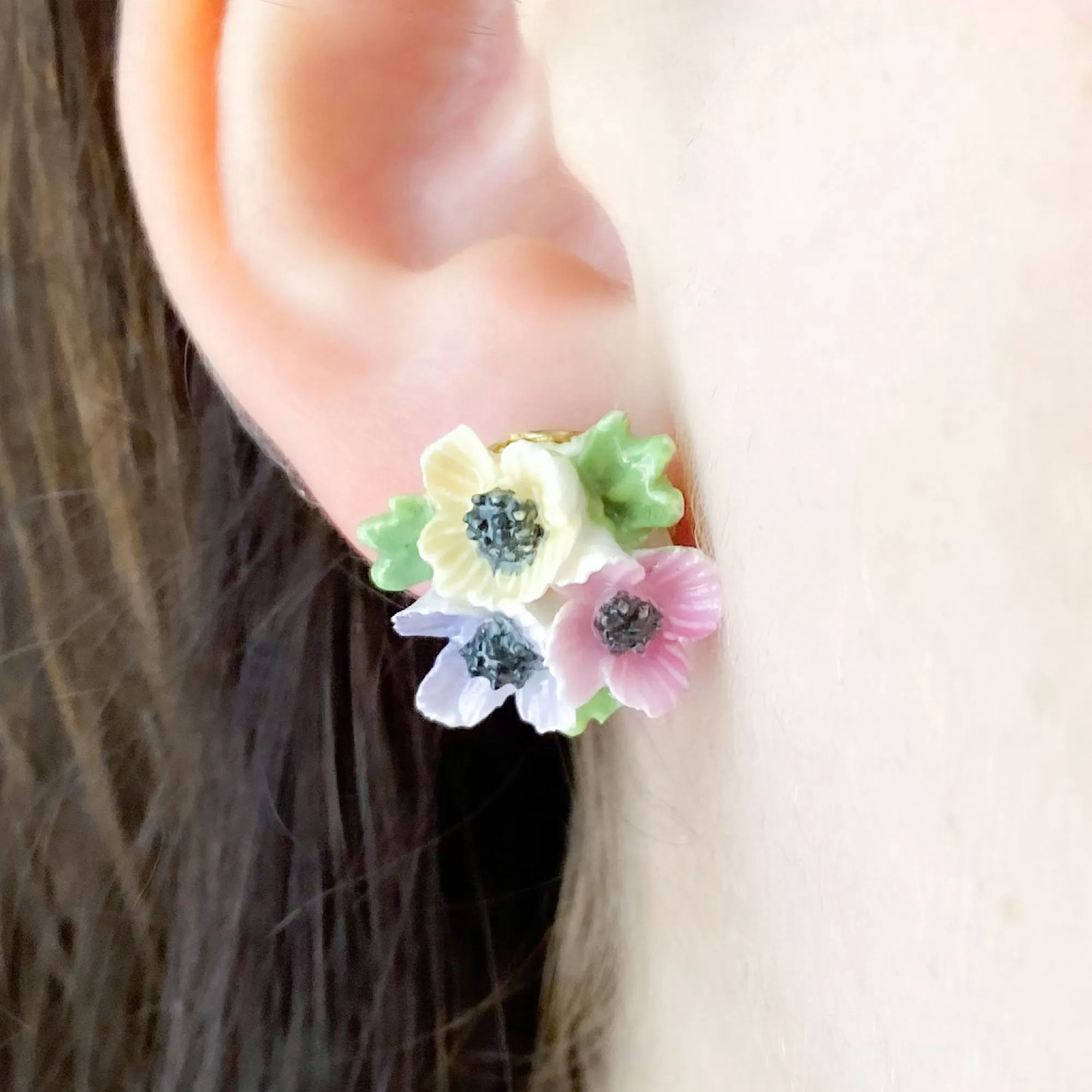 PAYSON bone china flower screw back earrings