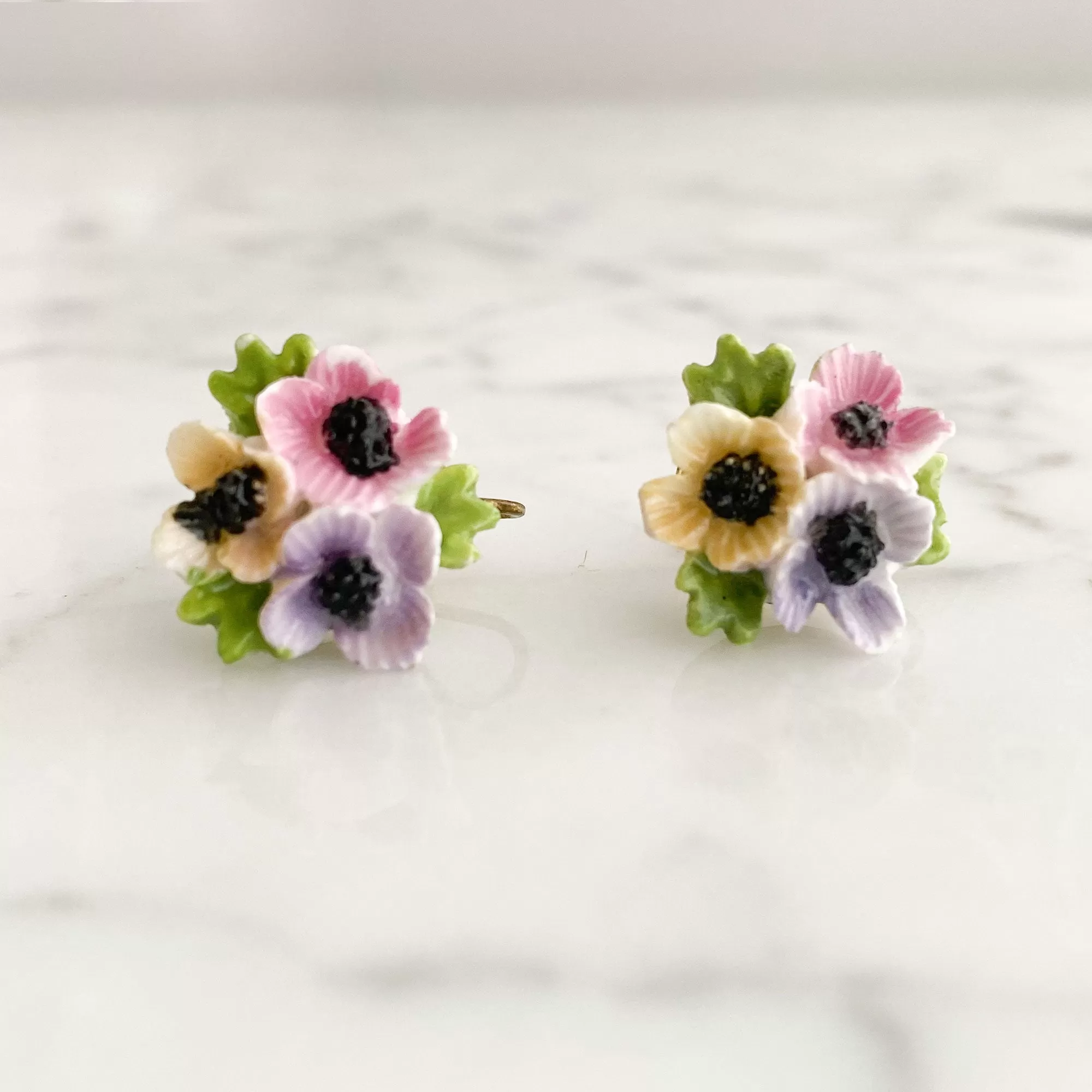 PAYSON bone china flower screw back earrings