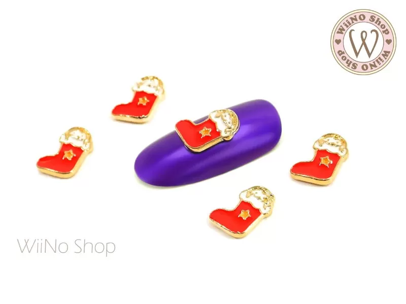 Penguin in Christmas Stocking Nail Metal Charm - 2 pcs